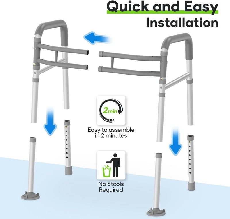 DELOG Toilet Safety Rails 300 lb - Adjustable Toilet Safety Frame & Rails, Toilet Safety Rail for Elderly Adults, Toilet Handles for Seniors, Toilet Bars for Elderly & Handicap (Gray) - Image 4